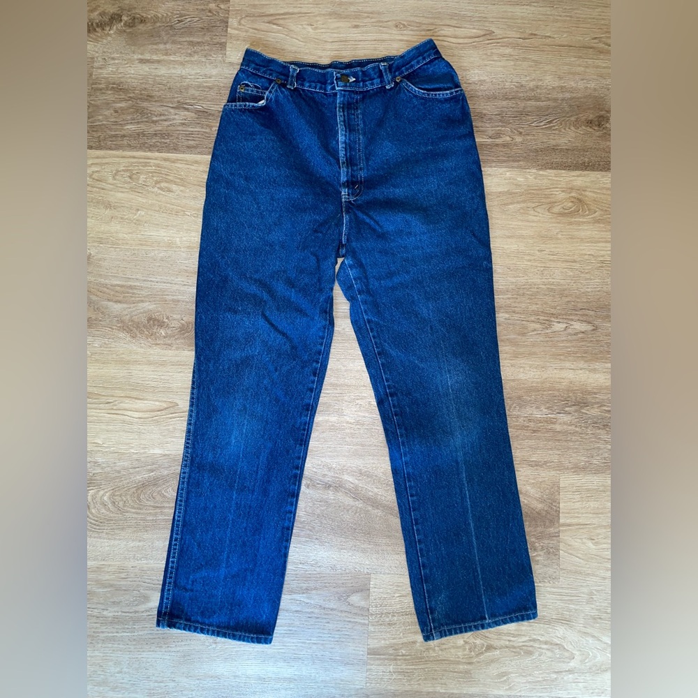 Vintage Chic Blue Relaxed Jeans High Waisted straight leg long length 80s 90s